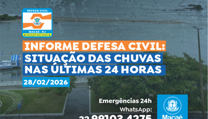 Arte SECOM Defesa Civil informa situação nas últimas 24 horas na área urbana e na serra