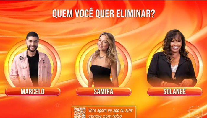 Vote em quem você quer eliminar do BBB 26: Marcelo, Samira ou Solange Couto  • Reprodução/G...