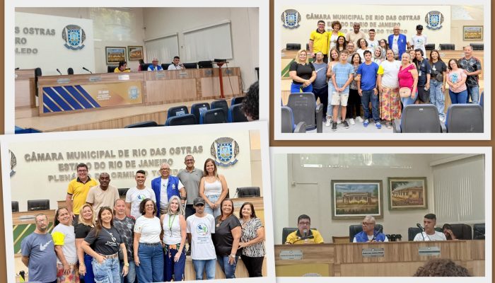 O presidente Angel Morote conduz a abertura do Fórum Municipal dos Direitos da Pessoa com Deficiência, realizado na Câmara Municipal de Rio das Ostras. Representantes dos segmentos de pessoas com deficiência e entidades comemoram a eleição para o biênio 2026/2027. Fotos: Divulgação