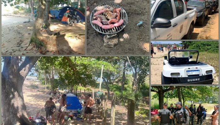 Operação na Arie de Itapebussus e outras praias da cidade coíbe veículos na areia, acampamentos e churrascos irregulares. Fotos: Divulgação