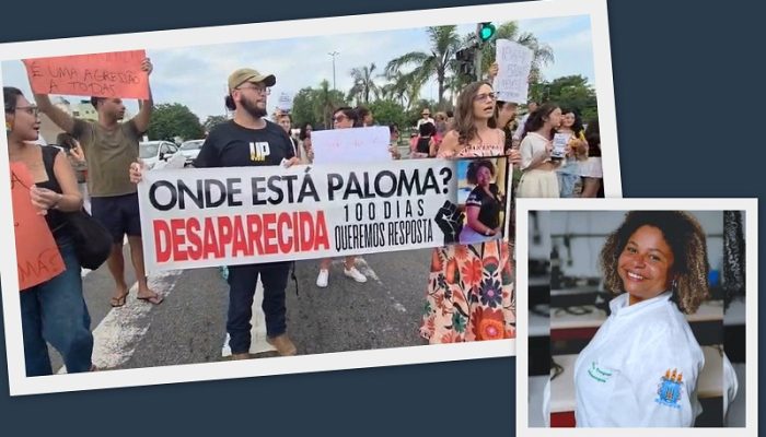 Estudantes e professores em protesto pelo desaparecimento de Paloma Fragoso Gomes, de 28 anos. — Fotos: Reprodução Inter TV