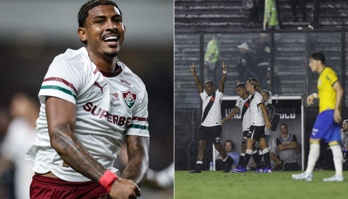 John Kennedy, atacante do Fluminense, e Cuiabano, lateral-esquerdo do Vasco — Foto: Marina Garc...