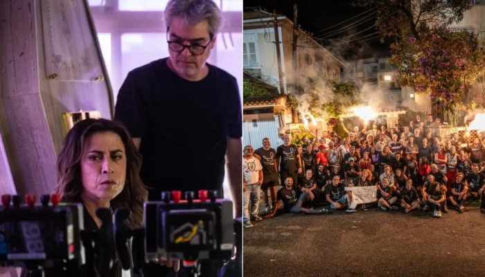 Fernanda Torres sendo dirigida pelo marido, Andrucha Waddington, e em meio a equipe de 'Os corret...