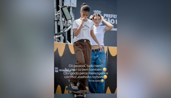 Rayssa Leal tranquiliza torcedores após queda na final do Mundial de skate — Foto: Reproduçã...