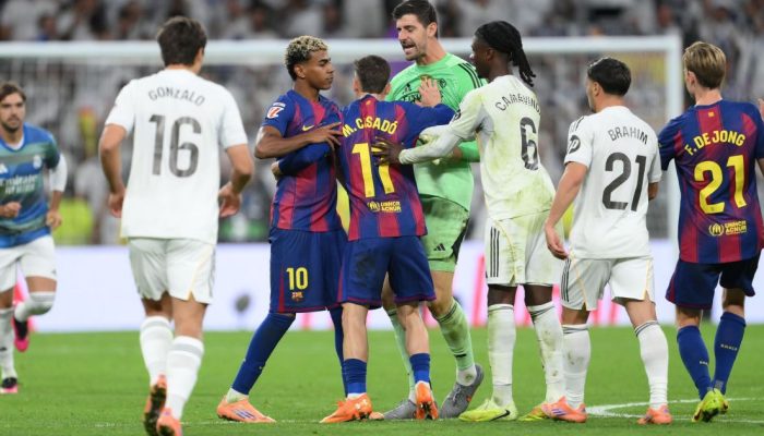 Courtois e Yamal se desentendem após a vitória do Real Madrid sobre o Barcelona em LaLiga  •...