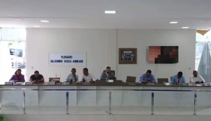 Telão de Câmara Municipal na Bahia exibe vídeo porno em meio à sessão legislativa — Foto: ...