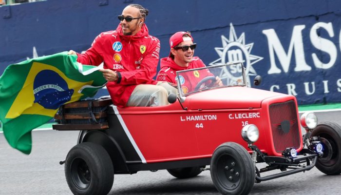 Charles Leclerc e Lewis Hamilton desfilam no Autódromo de Interlagos antes do GP de São Paulo ...