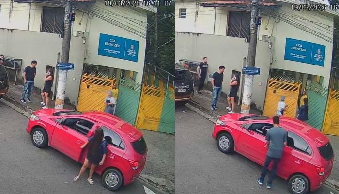 Mãe do bebê sai do carro para buscar a filha e logo em seguida o criminoso entra e rouba o veí...