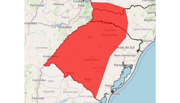 Região em vermelho marca o local suscetível à onda de calor