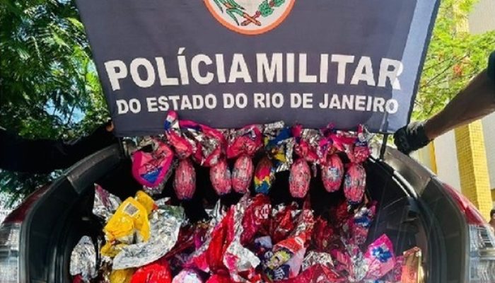 Ovos de Páscoa e chocolates furtados em Búzios. Foto: Polícia Militar