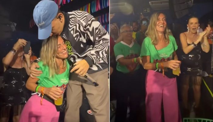 Tatiana Sampaio e João Gomes em camarote da Sapucaí — Foto: Reprodução/ Instagram